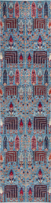 Chobi Blue Runner Hand Knotted 26 X 97  Area Rug 700-140441 Image 0