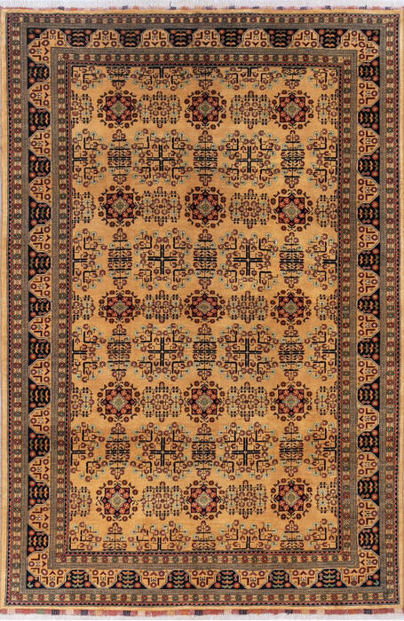 Khan Mohammadi Yellow Hand Knotted 66 X 98  Area Rug 700-143460 Image 0
