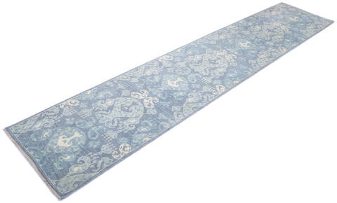 Chobi Blue Runner Hand Knotted 26 X 125  Area Rug 700-144885 Image 2