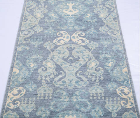 Chobi Blue Runner Hand Knotted 26 X 125  Area Rug 700-144885 Image 3
