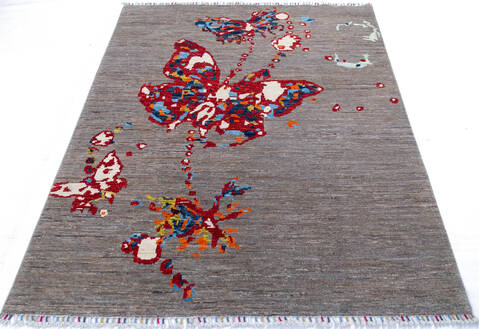 Chobi Grey Hand Knotted 53 X 66  Area Rug 700-144916 Image 1