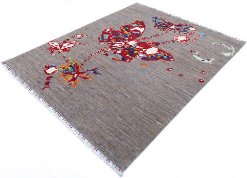 Chobi Grey Hand Knotted 53 X 66  Area Rug 700-144916 Image 2