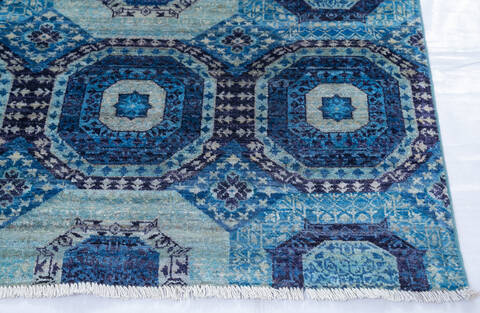 Chobi Blue Hand Knotted 68 X 910  Area Rug 700-145032 Image 4