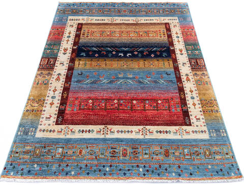 Chobi Multicolor Hand Knotted 56 X 82  Area Rug 700-145107 Image 1