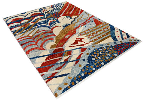 Modern-Contemporary Multicolor Hand Knotted 80 X 100  Area Rug 904-145140 Image 1