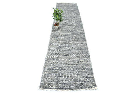 Modern-Contemporary Grey Runner Hand Knotted 27 X 1110  Area Rug 904-145148 Image 1