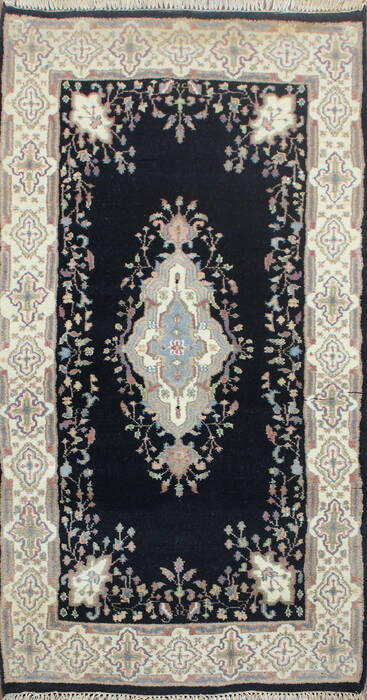 Kashan Black Hand Knotted 30 X 50  Area Rug 902-145200 Image 0
