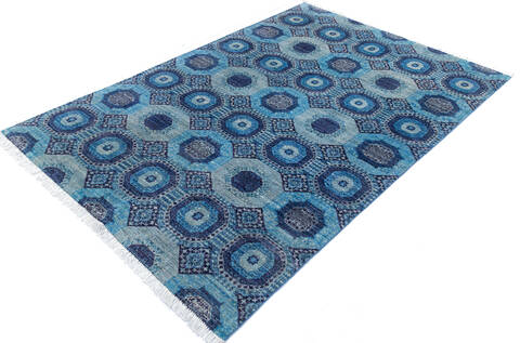 Chobi Blue Hand Knotted 60 X 90  Area Rug 700-145328 Image 2