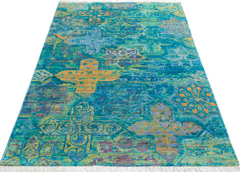 Modern Green Hand Knotted 54 X 80  Area Rug 700-145344 Image 1