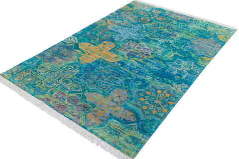 Modern Green Hand Knotted 54 X 80  Area Rug 700-145344 Image 2