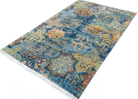 Modern Blue Hand Knotted 60 X 90  Area Rug 700-145346 Image 2