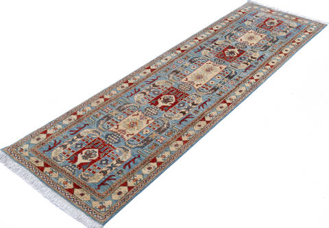 Chobi Grey Runner Hand Knotted 28 X 94  Area Rug 700-145391 Image 2