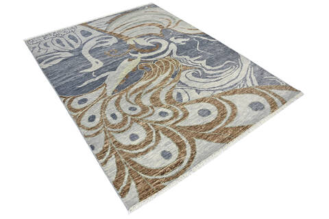 Modern-Contemporary Multicolor Hand Knotted 81 X 101  Area Rug 904-145440 Image 1