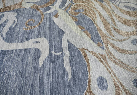 Modern-Contemporary Multicolor Hand Knotted 81 X 101  Area Rug 904-145440 Image 4