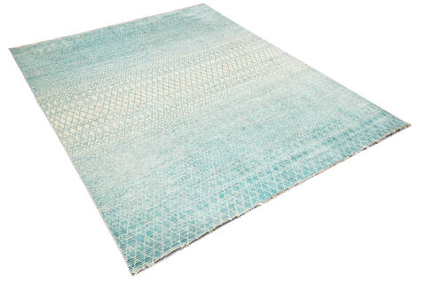 Modern-Contemporary Blue Hand Knotted 79 X 99  Area Rug 904-145452 Image 1
