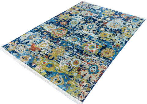 Modern Blue Hand Knotted 59 X 80  Area Rug 700-145502 Image 2