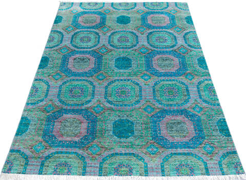 Chobi Green Hand Knotted 57 X 710  Area Rug 700-145508 Image 1