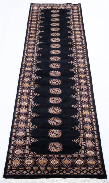Bokhara Black Runner Hand Knotted 27 X 98  Area Rug 700-145690 Image 1