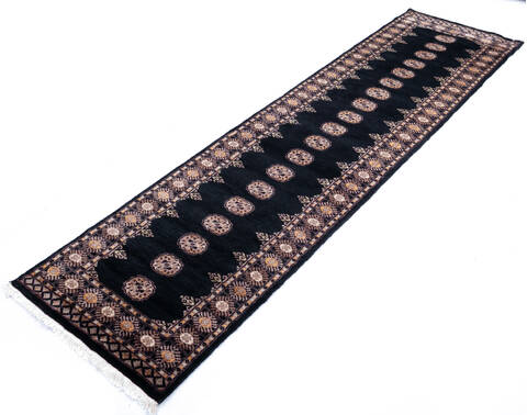 Bokhara Black Runner Hand Knotted 27 X 98  Area Rug 700-145690 Image 2