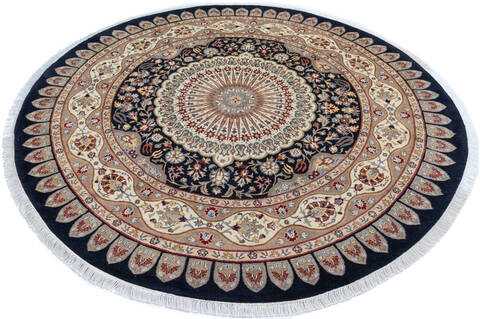 Pak-Persian Black Round Hand Knotted 92 X 92  Area Rug 700-145709 Image 1