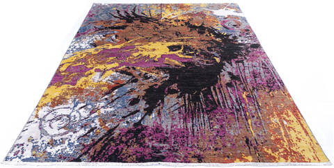 Modern Multicolor Hand Knotted 81 X 103  Area Rug 700-145801 Image 1