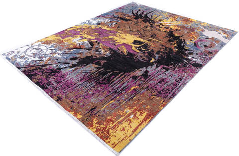 Modern Multicolor Hand Knotted 81 X 103  Area Rug 700-145801 Image 2