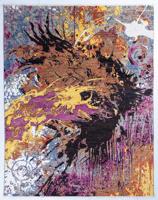 Modern Multicolor Hand Knotted 81 X 103  Area Rug 700-145801 Image 0