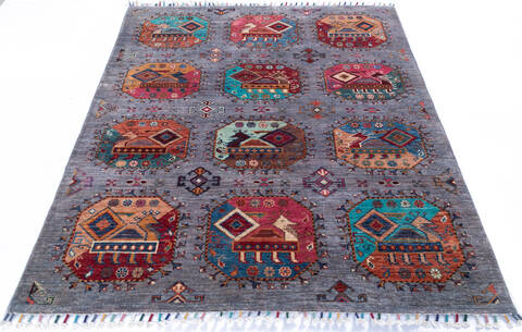 Chobi Grey Hand Knotted 53 X 61  Area Rug 700-145961 Image 1