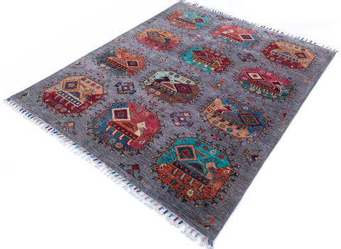 Chobi Grey Hand Knotted 53 X 61  Area Rug 700-145961 Image 2