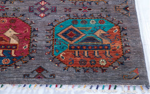 Chobi Grey Hand Knotted 53 X 61  Area Rug 700-145961 Image 4