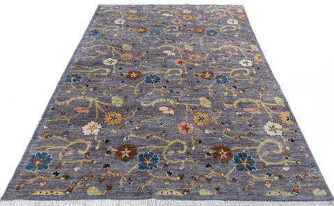 Chobi Grey Hand Knotted 56 X 710  Area Rug 700-146103 Image 1