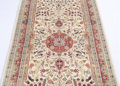 Pak-Persian Beige Runner Hand Knotted 27 X 103  Area Rug 700-146115 Image 3