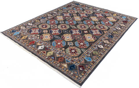 Chobi Grey Hand Knotted 81 X 100  Area Rug 700-146126 Image 2