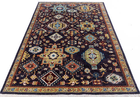 Chobi Black Hand Knotted 60 X 93  Area Rug 700-146129 Image 1