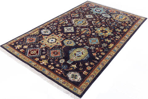 Chobi Black Hand Knotted 60 X 93  Area Rug 700-146129 Image 2