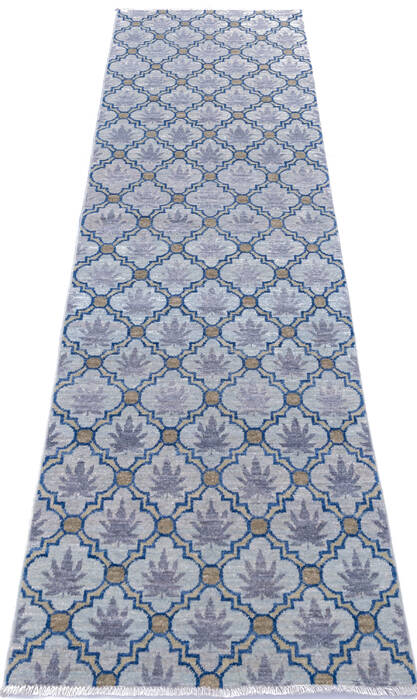 Chobi Blue Runner Hand Knotted 27 X 99  Area Rug 700-146564 Image 1