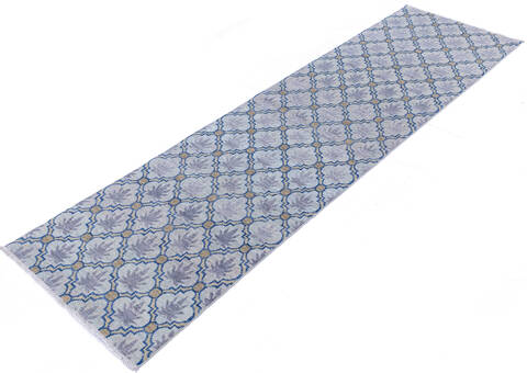 Chobi Blue Runner Hand Knotted 27 X 99  Area Rug 700-146564 Image 2
