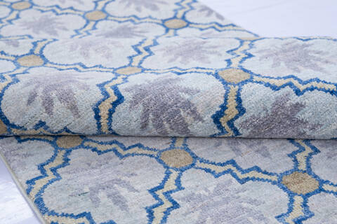 Chobi Blue Runner Hand Knotted 27 X 99  Area Rug 700-146564 Image 5