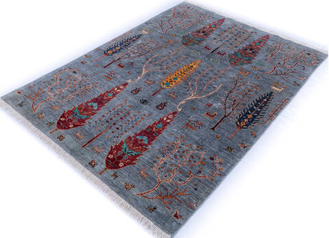 Chobi Grey Hand Knotted 510 X 710  Area Rug 700-146662 Image 2