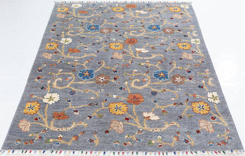 Chobi Grey Hand Knotted 410 X 611  Area Rug 700-146693 Image 1