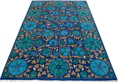 Chobi Blue Hand Knotted 68 X 911  Area Rug 700-147276 Image 1