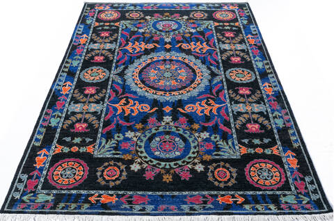 Chobi Black Hand Knotted 62 X 91  Area Rug 700-147277 Image 1