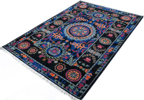 Chobi Black Hand Knotted 62 X 91  Area Rug 700-147277 Image 2