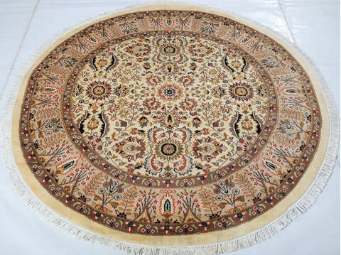 Pak-Persian Beige Round Hand Knotted 50 X 50  Area Rug 700-147469 Image 1