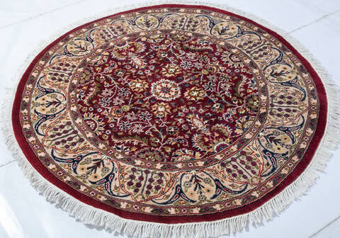 Pak-Persian Red Round Hand Knotted 40 X 40  Area Rug 700-147476 Image 2