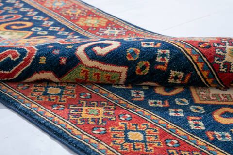 Kazak Blue Runner Hand Knotted 29 X 100  Area Rug 700-147591 Image 5