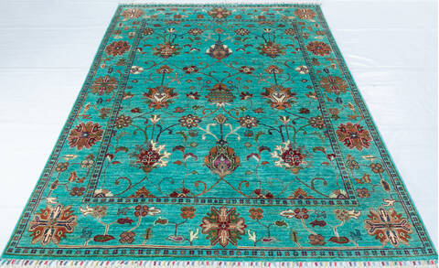 Chobi Green Hand Knotted 57 X 710  Area Rug 700-147903 Image 1