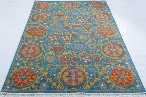 Chobi Light Blue Hand Knotted 61 X 90  Area Rug 700-147948 Image 1