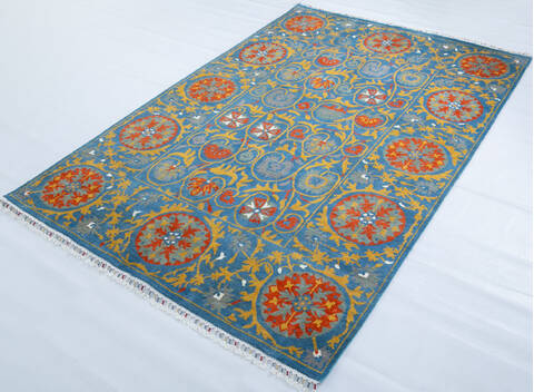 Chobi Light Blue Hand Knotted 61 X 90  Area Rug 700-147948 Image 2