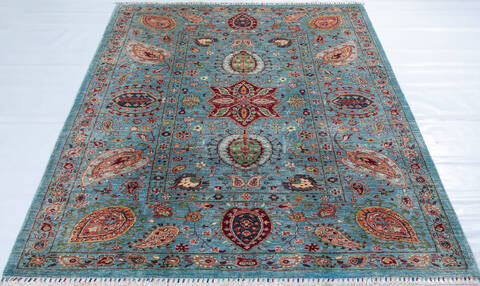 Chobi Green Hand Knotted 61 X 82  Area Rug 700-148012 Image 1